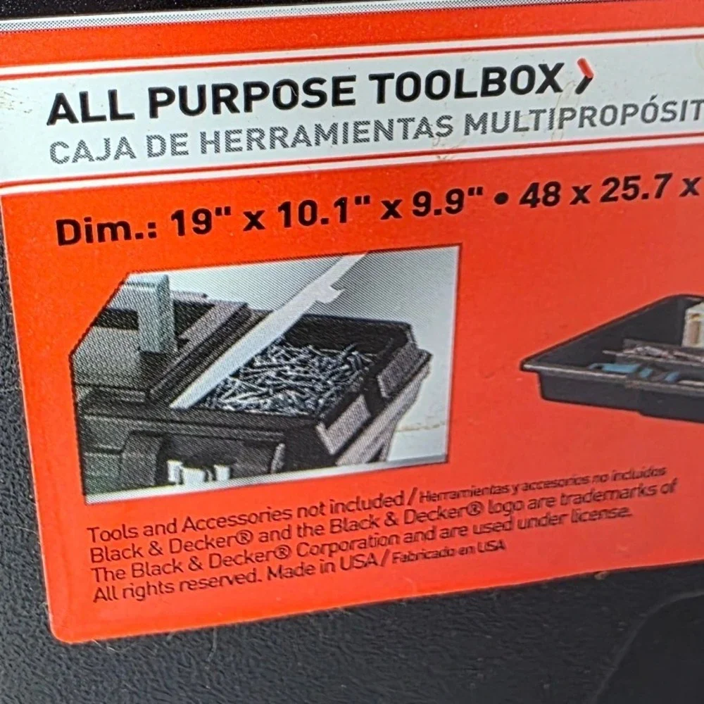 Black & Decker 19 Inch All Purpose Toolbox Metal Latches Black Plastic 17185157